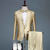 mens shiny gold blazer coat man nightclub blazer wedding party suit jacket stage singers 2 piece set