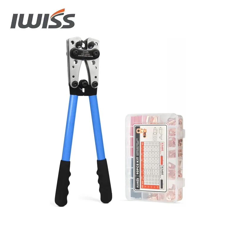 IWISS ‎HX-50BI KIT-90C Cable Lug Crimper w/ 90pcs Copper Battery Lugs Assortment