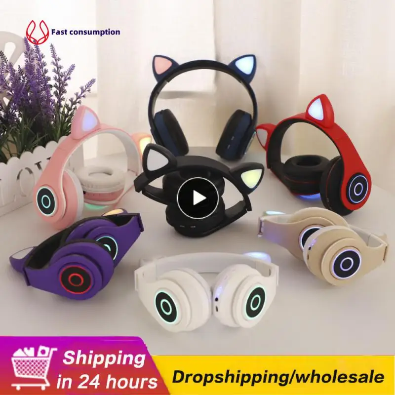 

Stereo Music Earphone Flash Light Wireless Headphone With Mic Led Earbuds For Huawei Cat Ears Headset