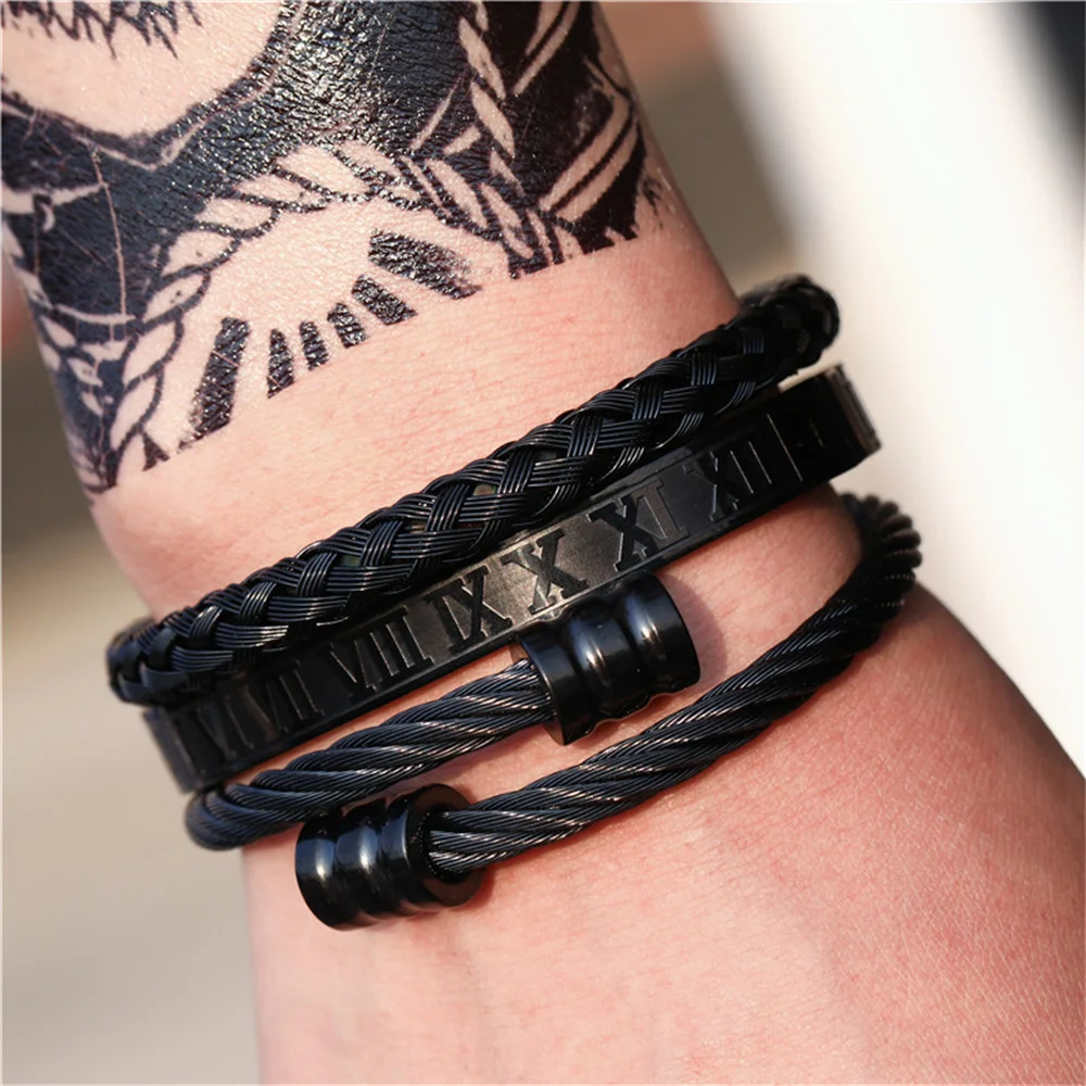

Luxury Roman Royal Crown Charm Bracelet Men Stainless Steel Geometry Punk Men Open Adjustable Bracelets Couple Jewelry Gift