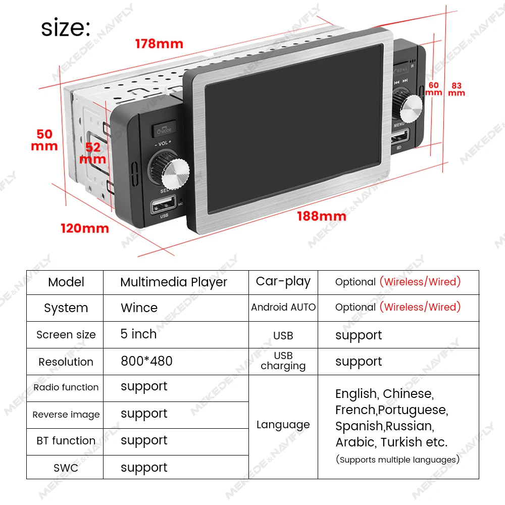 Универсальный автомобильный мультимедийный плеер с 1-5-дюймовым сенсорным