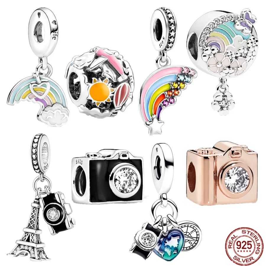 

Подвеска из серебра 925 пробы с радужным облаком, ювелирные изделия «сделай сам», подходят к оригинальному браслету Pandora с шармами, черная винтажная железная башня, бусины для камеры