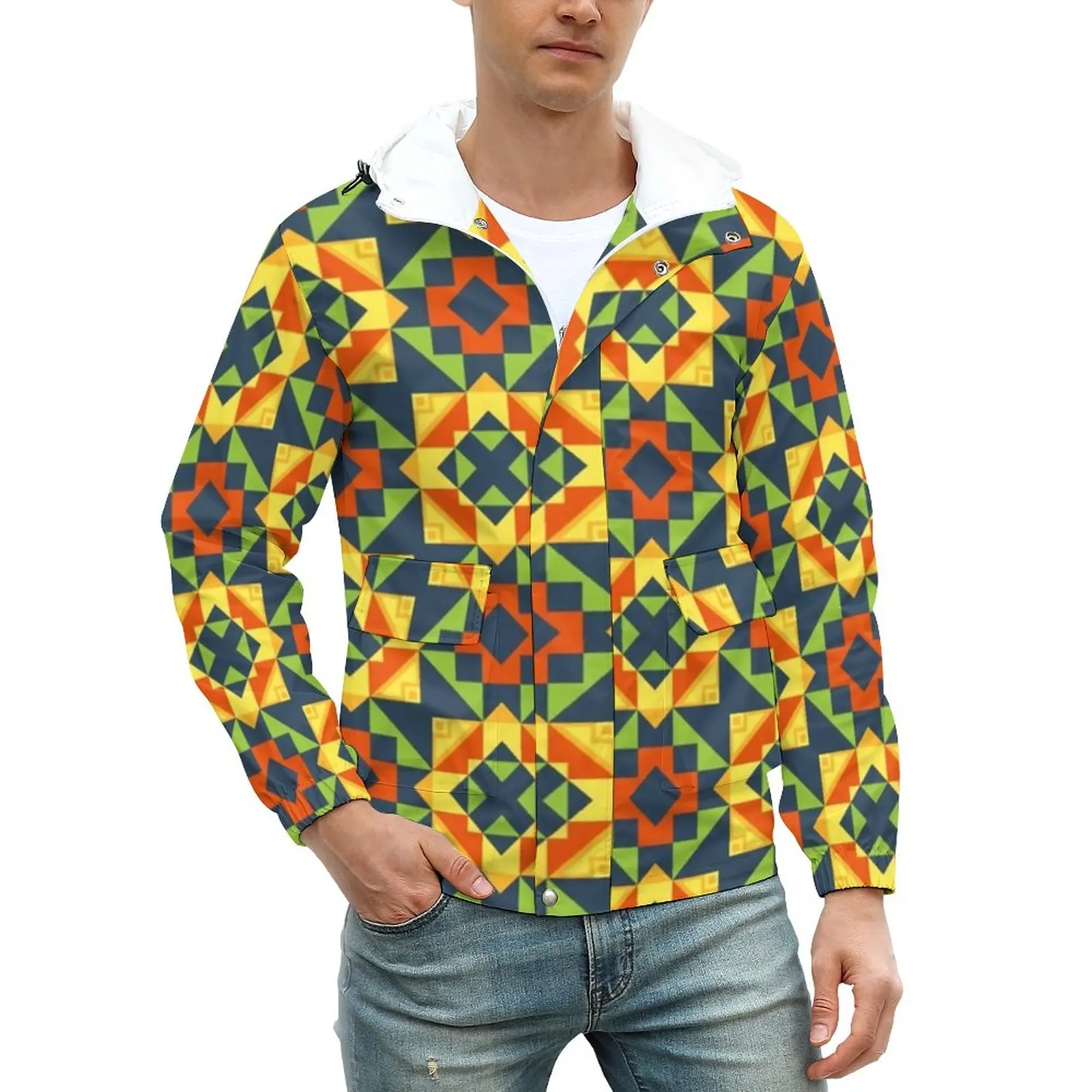 

Винтажные мужские осенние куртки с геометрическим принтом, дизайнерские квадратные осенние пальто, Современная Повседневная ветрозащитна...