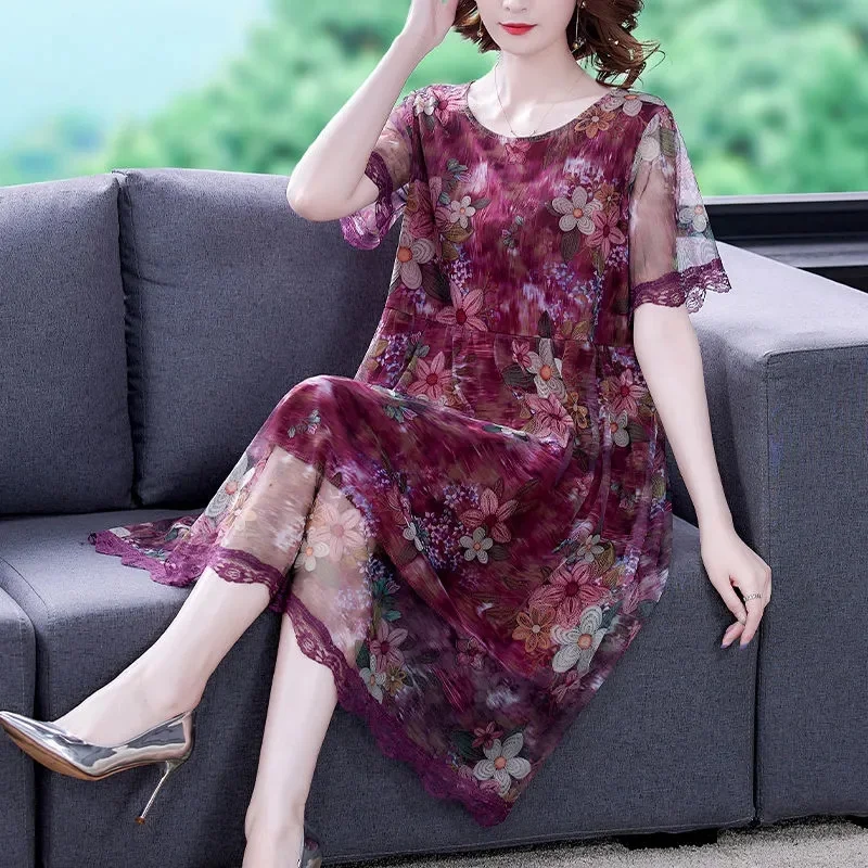 

Женское платье средней длины с принтом, универсальное летнее платье из скрытого живота в западном стиле, 2022 кг, Q51, 200