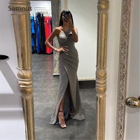 sumnus silver grey vintage prom dresses 2022 high side slit glitter halter mermaid long evening dresses robes de soir%c3%a9e