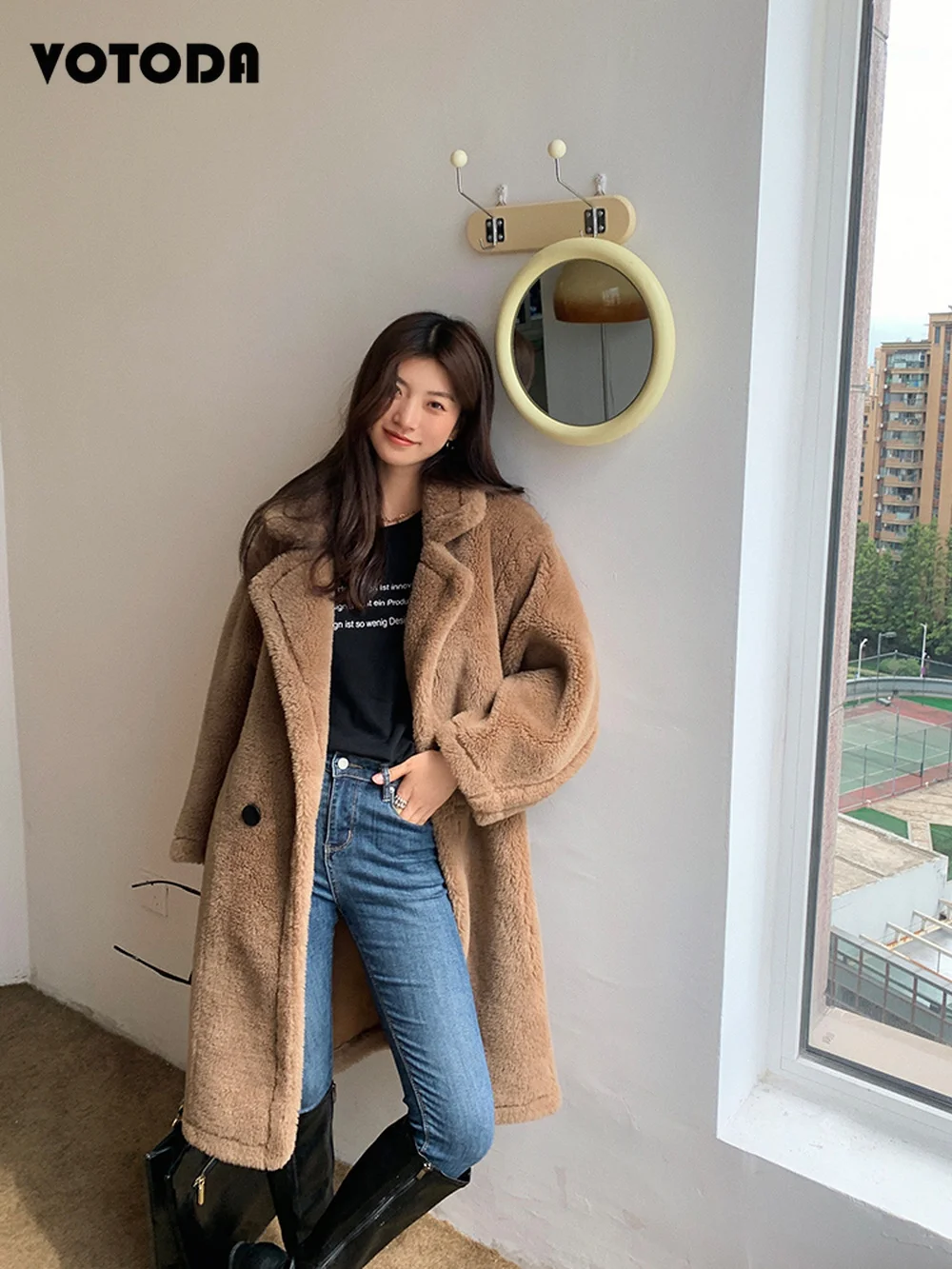Women Long Fur Coat Teddy Bear Jacket Fluffy Lamb Wool Coats Winter Oversized Thick Warm Fur Overcoat Turn Down Collar Jackets
