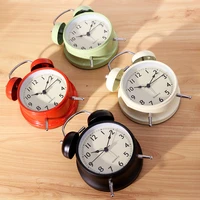 4 inch alarm clock modern metal shell table clock home bedside mute needle night light student get up loud bell