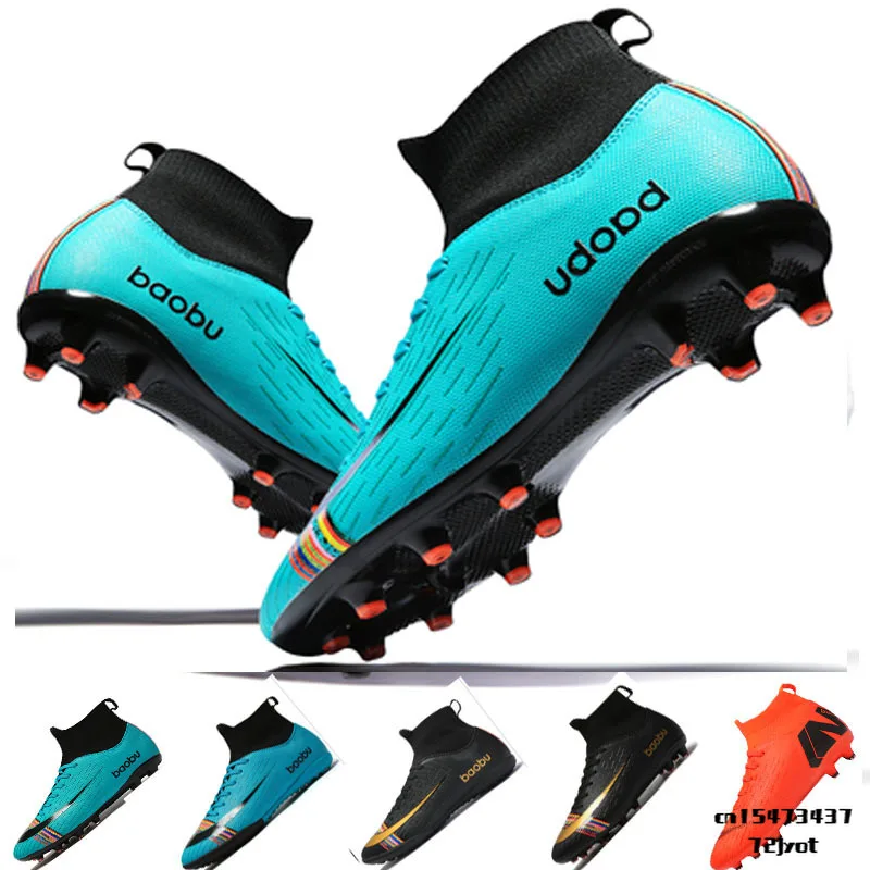 

New Soccer Shoes Men High Top Training Ankle AG/TF Sole Outdoor Cleats Sport Shoes Spike Women Crampon Football Turf Boots Mens