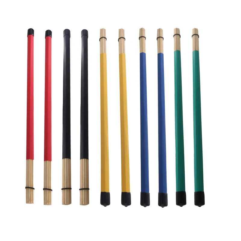 

1 Pair Portable Rods Drum Brushes with Rubber Handle & Adjustable Rings 19 Dowels Bamboo Drum Sticks Brush Smooth Fast Reach