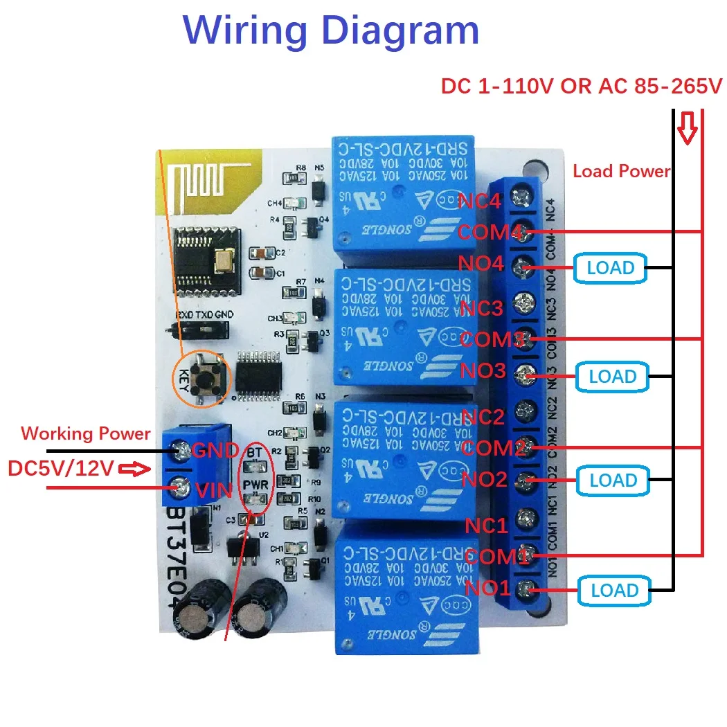 

DC 5V/12V 4 CH IOS Android Bluetooth-Compatible BLE Relay 2.4G RF Remote control IOT Command Switch Module