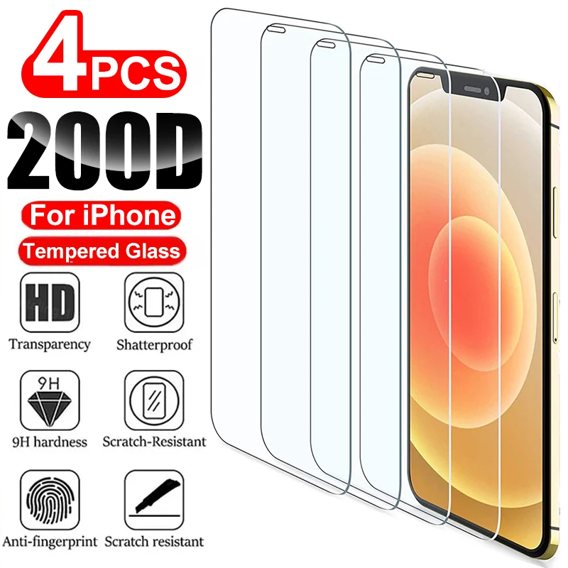 

4Pcs Tempered Glass for iPhone 14 13 12 11 Pro Max Screen Protector for iPhone 13Mini 12Mini 14 Pro X XS XR 7 8 Plus 5 SE Glass