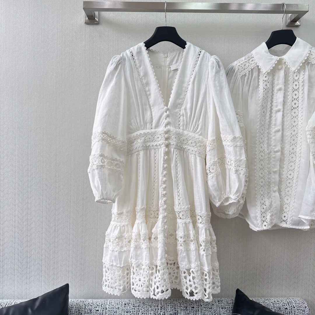 

The latest linen dresses for spring and summer come with puffy sleeves and a flowing, voluminous mini train
