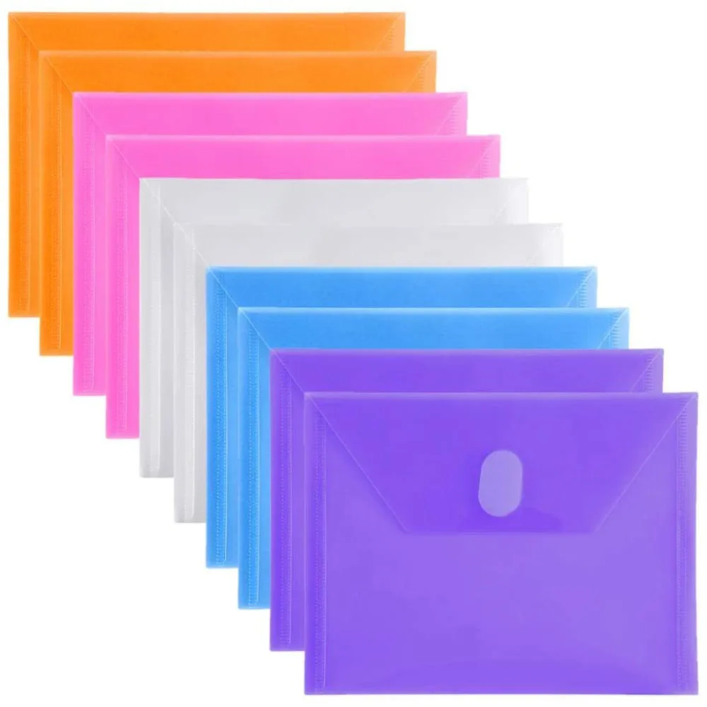 

10 Packs A7 Size Assorted Color Small Plastic Envelopes with Hook Loop Closure Plastic Filing Envelopes for Index Card Coupons