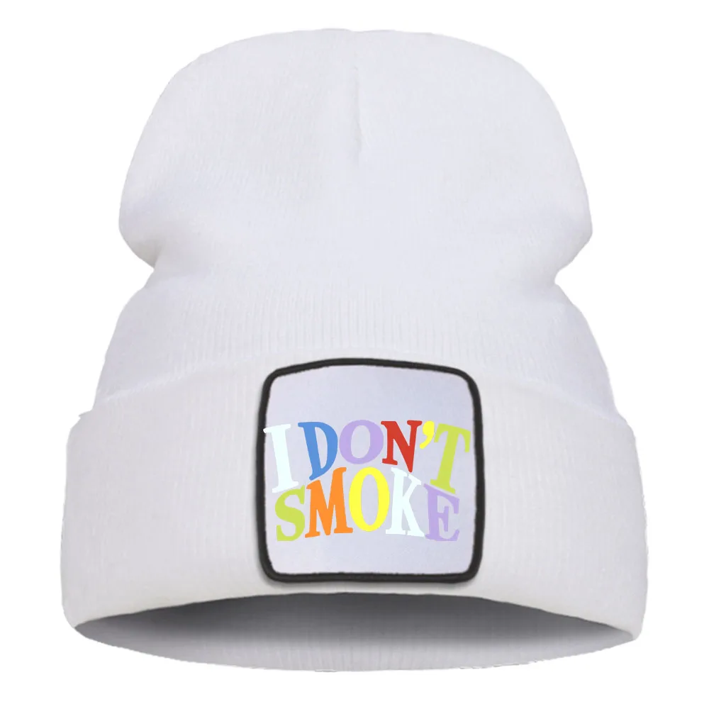 

I Don'T Smoke Colorful Word Beanie Hats Windproof Casual Mens Knitted Hats Warm Outdoor Trendy Winter Punk Hat Unisex Men Cap