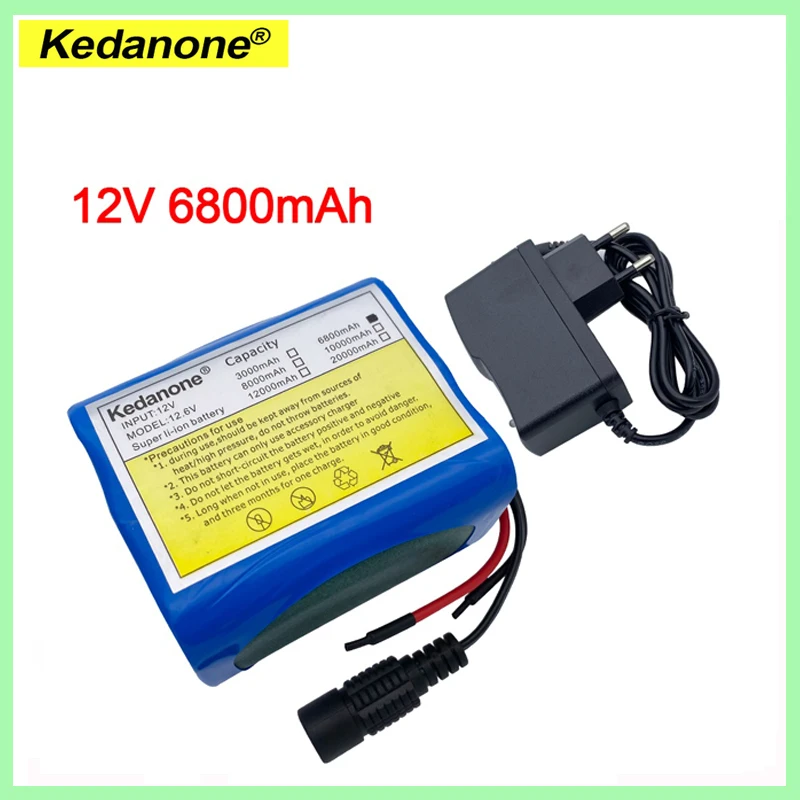 12V 6800mAh 18650  Li-ion Rechargeable Batteries with BMS Lithium Battery packs Protection Board +12.6V Charger for Monitoring