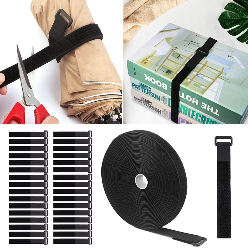 

5M Hook Loop Fastener Tape Self Adhesive Nylon Sticker Adhesive With Strong Glue Reverse Buckle Bundling Belt Wire Organizer
