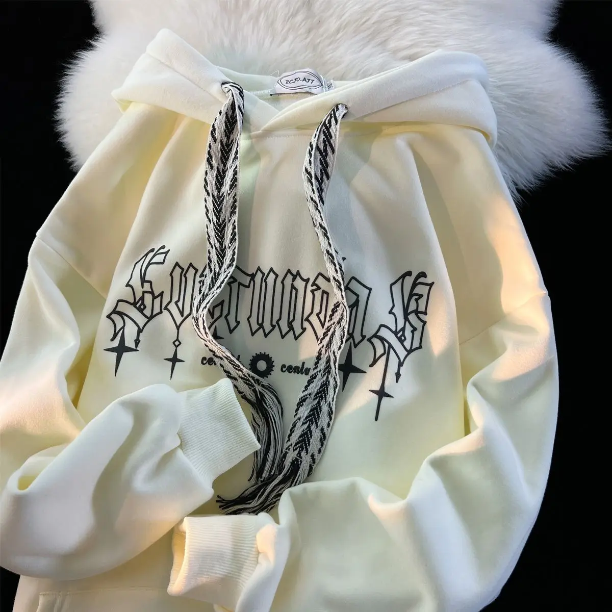 

2022 Winter Vintage Apricot Drawstring Hoodie Women Fashion Autumn Winter Loose Plush Thickened Couple Coat