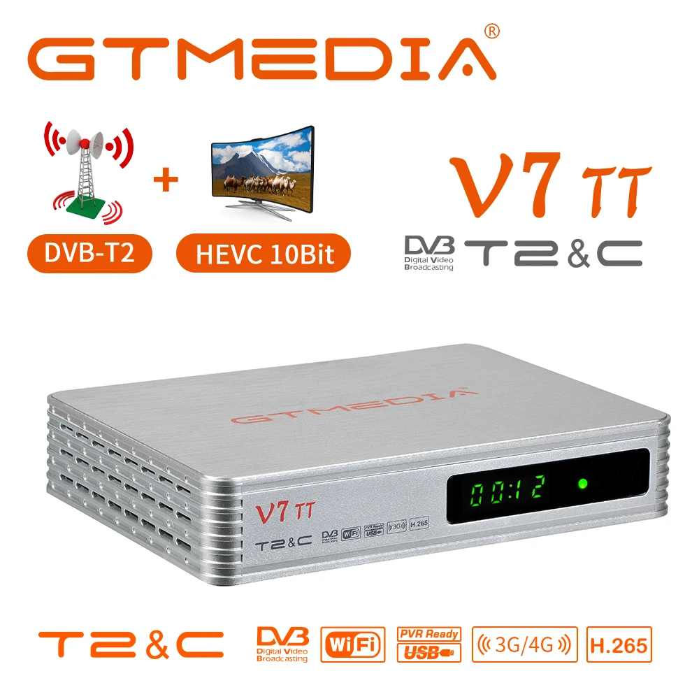 

GTMEDIA V7TT Terrestrial TV Receiver DVB-T/T2 Cable Decoder H.265 HEVC 10bit Tuner USB Wifi YouTuBe PK TT PRO TDT Set Top Box