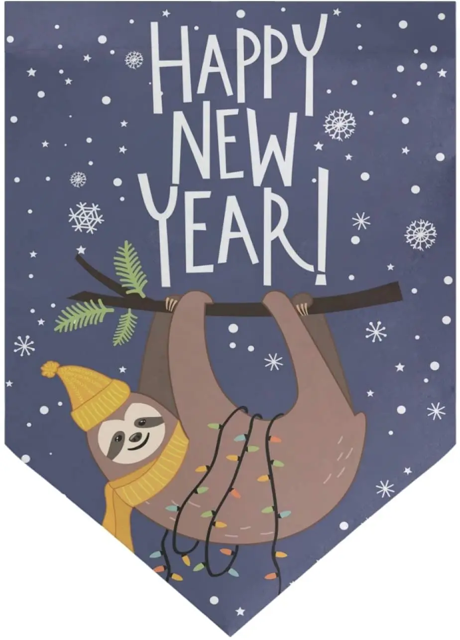 

Cute Sloth Happy New Year Garden Flag Welcome Home House Flags Double Sided Yard Banner Outdoor Decor Banner for Outside House Y