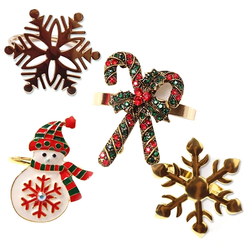 

4Pcs Christmas Napkin Rings Bow Flower Wreath Mouth Ring Bell Santa Wedding Banquet Hotel Home Xmas Decor Napkin Buckle