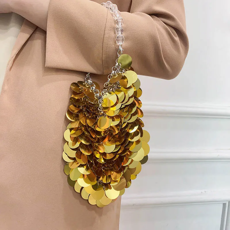 

Luxury Design Gold Sequin Bag Hand Woven Beaded Hand Bag Beaded Handbags