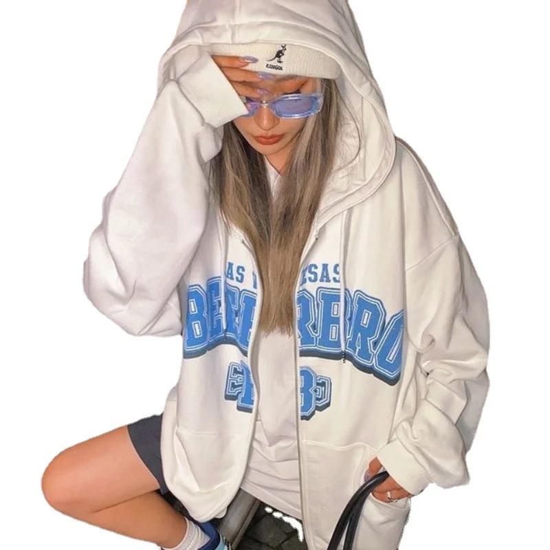 

Y2k Hoodies Women High Street Lady Coat Y2k Clothes Harajuku Y2k Clothes Fleece Grunge Goth Punk Zip Up Streetwear Print Lady