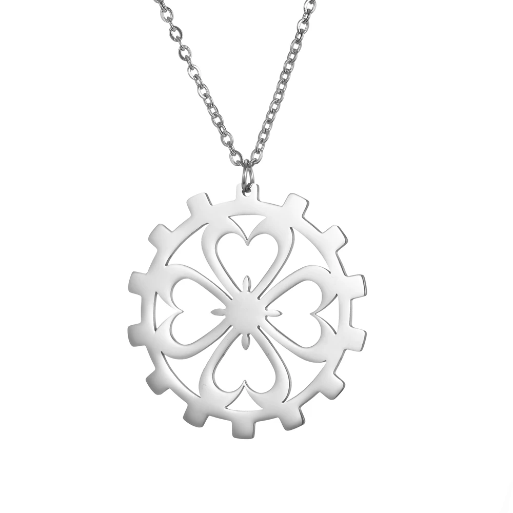 

Stainless Steel Jewelry Dropshipping Steel Color 30x30mm Gear Flower Pendant Necklace With 45+5cm Link Chain