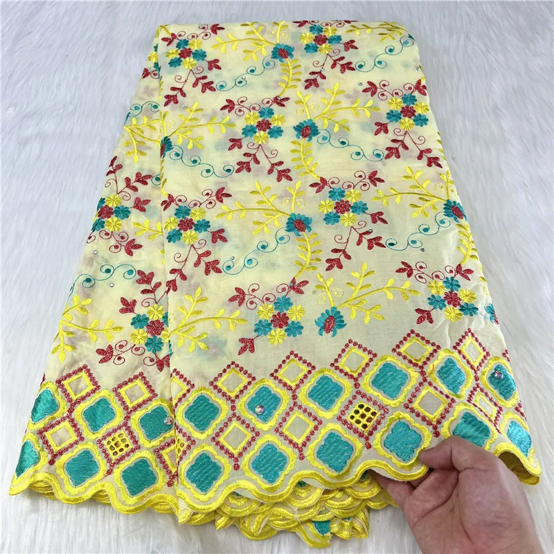 

5 yard Swiss lace fabric heavy beaded embroidery African 100% cotton fabrics Swiss voile lace popular Dubai style 7L06154