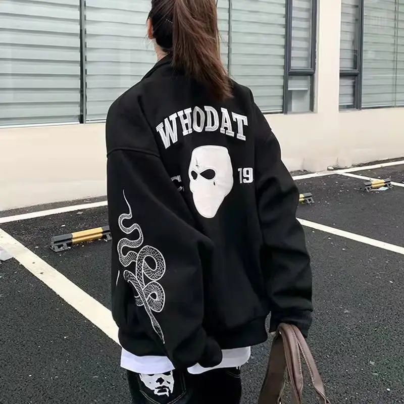 Куртка мужская и женская с вышивкой бейсбольная Униформа принтом черепа