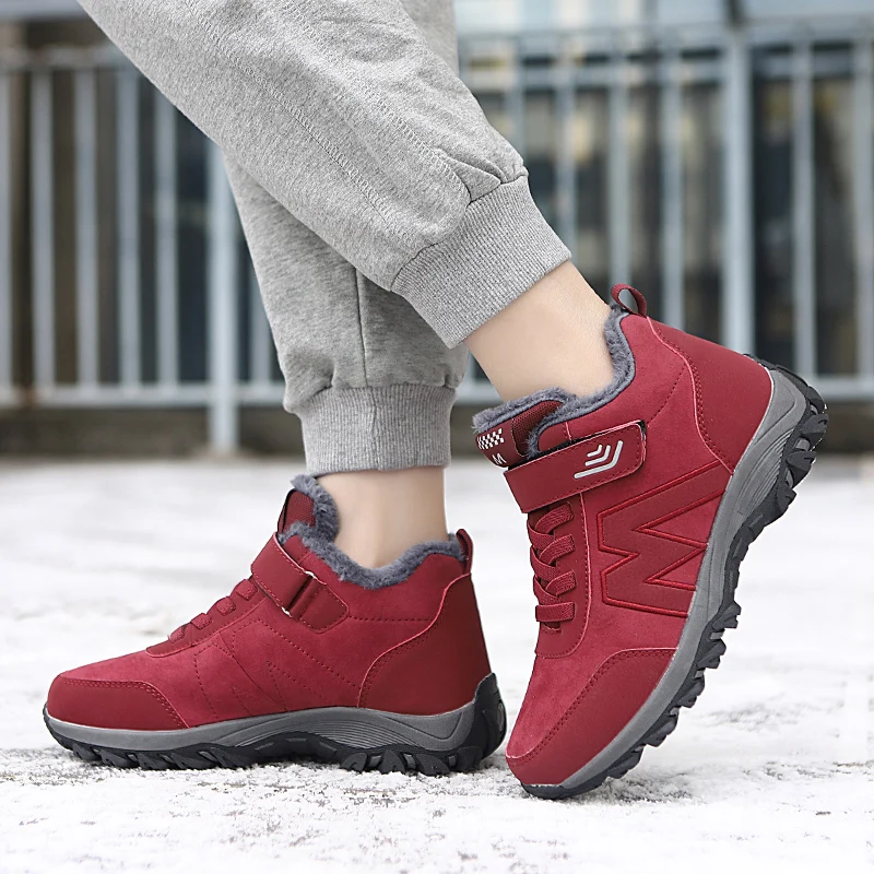 Winter Boots Men Women Plush Sneakers Warmth Walking Shoes Hook Loop Antiskid Unisex Footwear Plus Size 35-45
