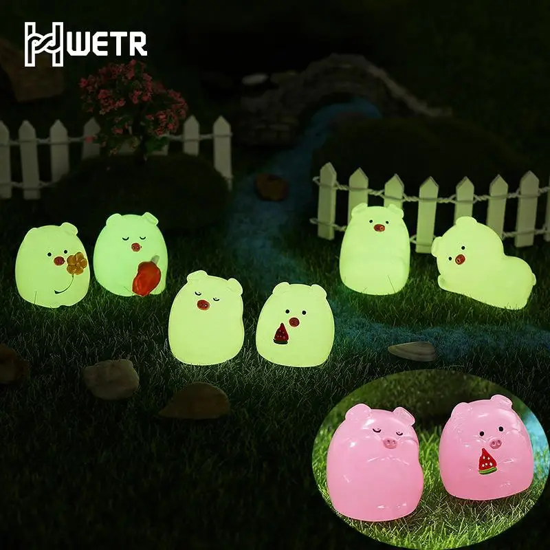 

1pc Luminous Pig Beads Cute Cartoon Color Mini Resin Pig Dolls Figures Home Garden Decoration Jewelry DIY Ornaments