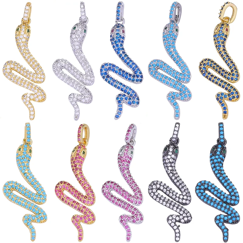 

Juya Handmade Luxury 18K Real Gold Plated Micro Pave Zircon Glitters Snake Charms For DIY Talisman Decoration Jewelry Making
