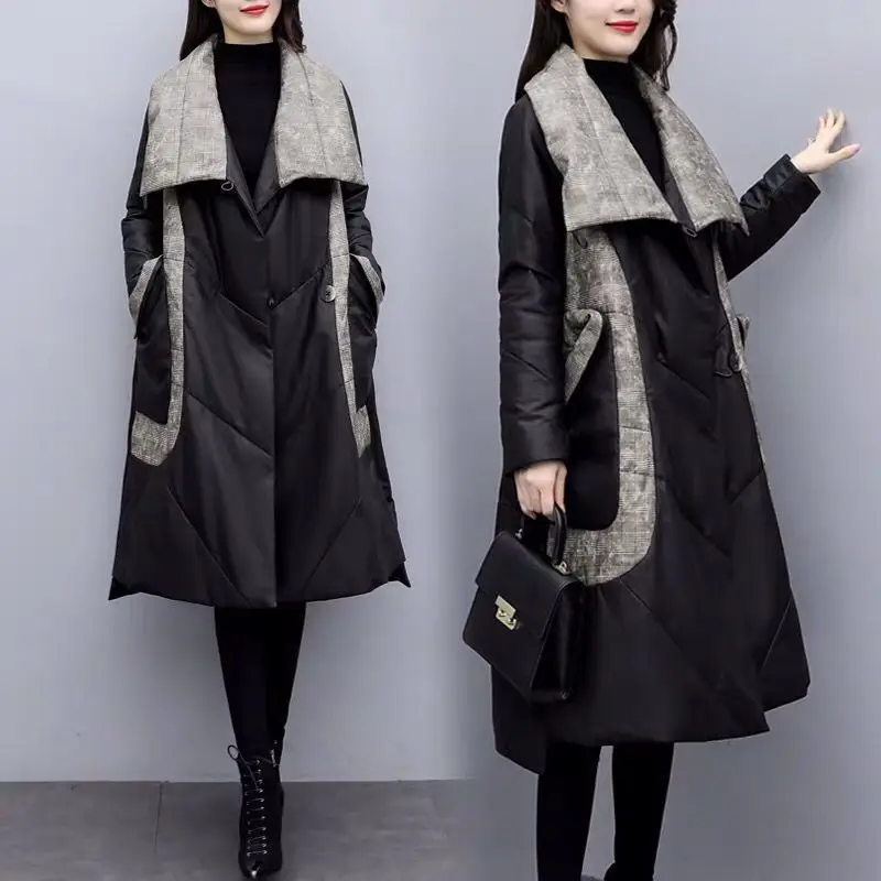 2023 New Winter Loose Slim Large Size Length Over The Knee Korean Version Down Cotton Jacket Warm Thick Coat Female Clothing