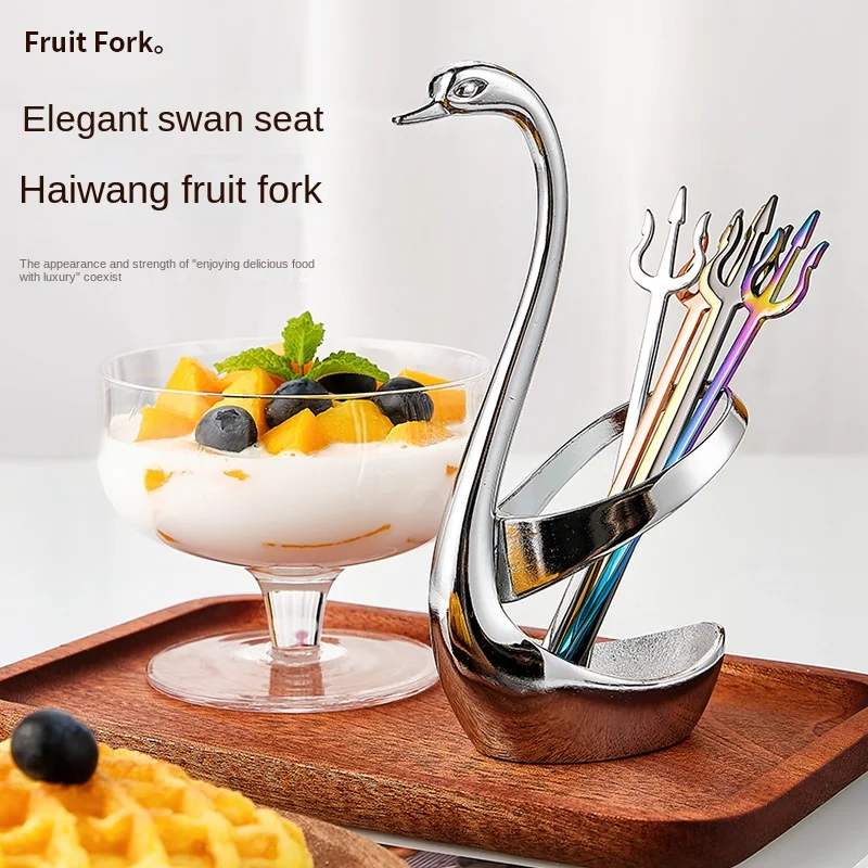 

6/pcs Set The New304 Stainless Steel Neptunus Fruit Fork Cygnus Set Fruit Dessert Small Forkkitchen Accessories Cutlery Set