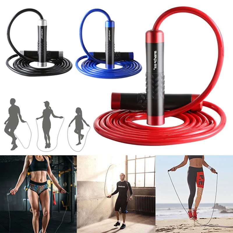 Cuerda de saltar de rodamiento pesado para Fitness, mango de aluminio, cuerda de PVC brillante, para saltar con bolsa lompat tali