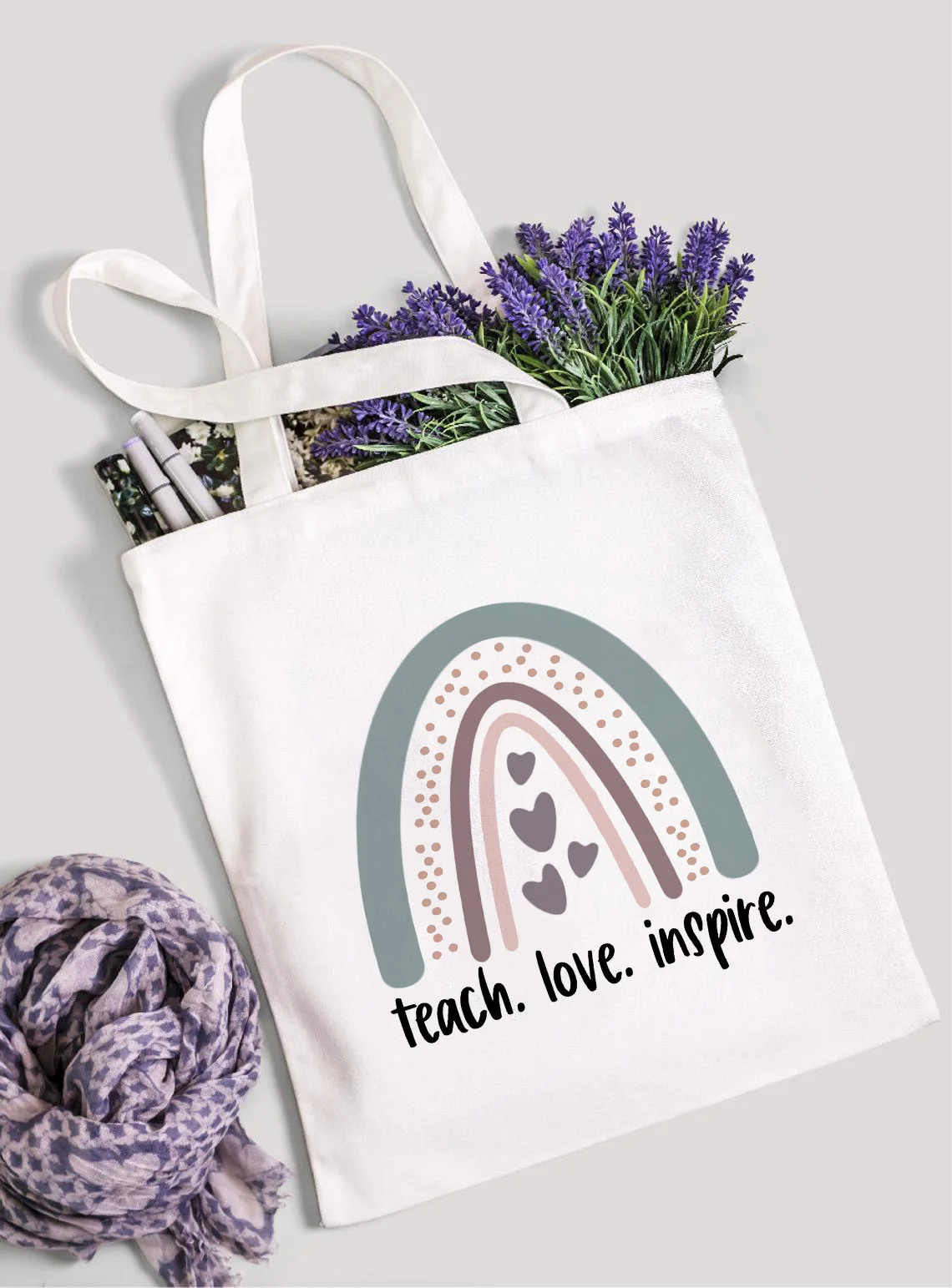 

Teach Love Inspire Rainbow Women Canvas Tote Shopping Bag Teacher Life Reusable Eco Shopper Shoulder Bag Book Bag Fashion Gift