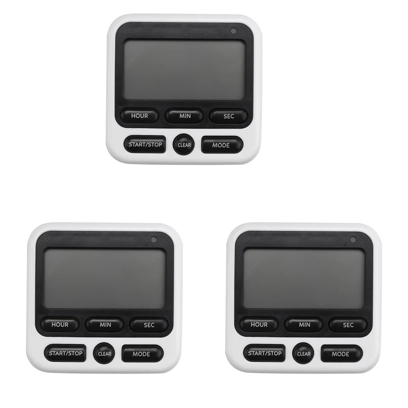 

3X Kitchen Timer, Magnetic Kitchen Timer, With Adjustable Sound Alarm And Memory Function For Cooking And Studying