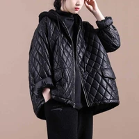 winter jacket loose womens autumn winter overcoat 2021 new korean chic warm rhombus plaid thick hooded pu leather jacket female