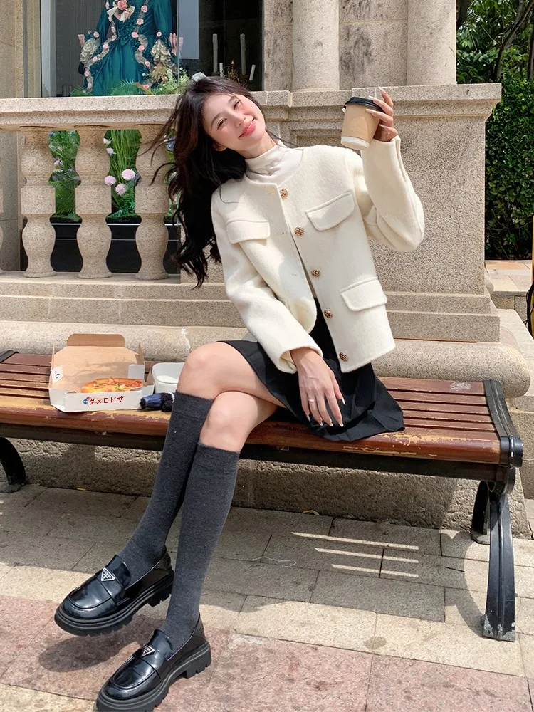 Осень-зима 2024 новое белое однобортное корейское изящное двустороннее