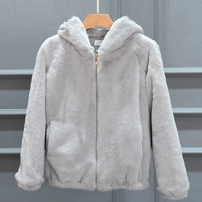 Winter Jacket Women 2022 New Faux Mink Fur Coat Casual Long Overcoat Turn Down Collar Warm Jacket Zippered Padded Hoodie