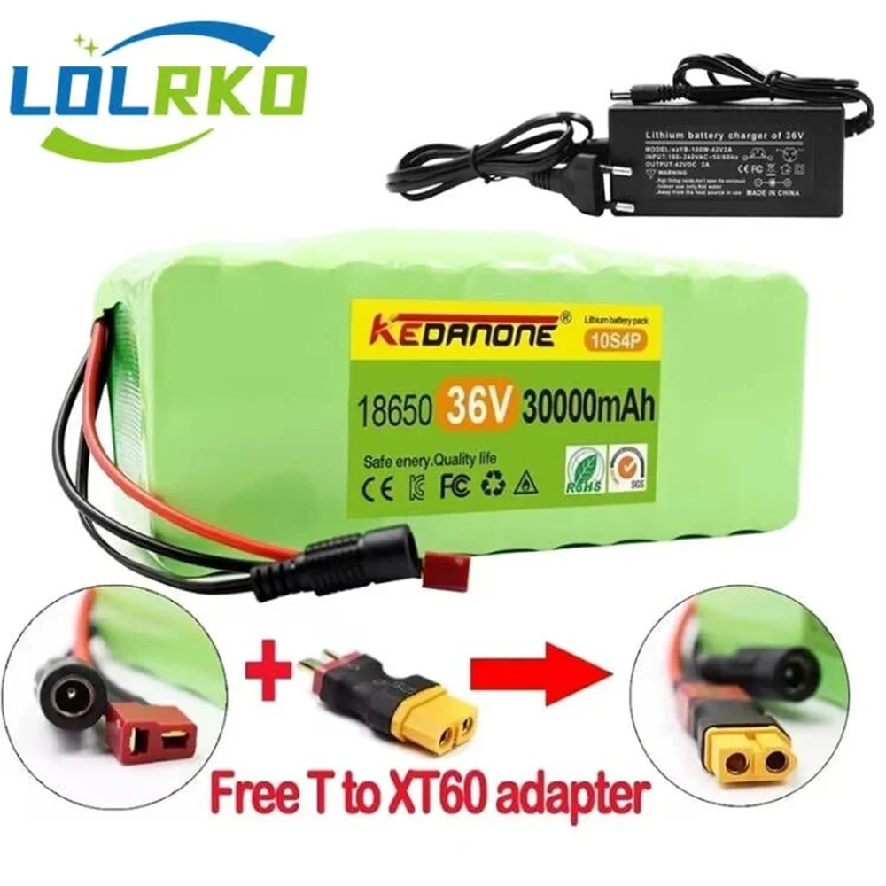 

Original 36v 30Ah 10S4P High Capacity 42V 18650 Lithium Battery Pack 30000mAh Electric Bicycle Scooter with BMS XT60 Plug 15 Bes