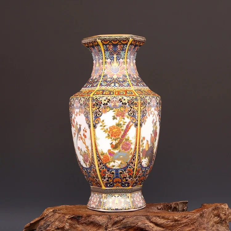 

Античная керамическая ваза Qing Yong Zheng, эмалированная позолоченная Шестигранная ваза, античная фарфоровая коллекция старинного фарфора