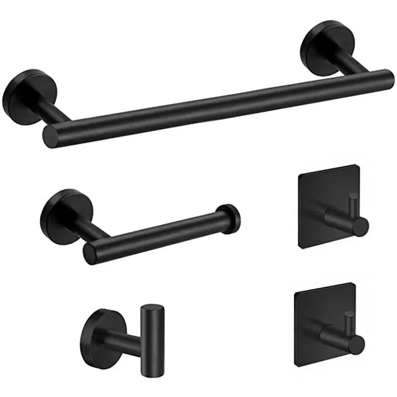

Stainless Steel Matte Black Bathroom Hardware Set Bathroom Accessories Black Robe Hook Tissue Paper Holder Towel Bar