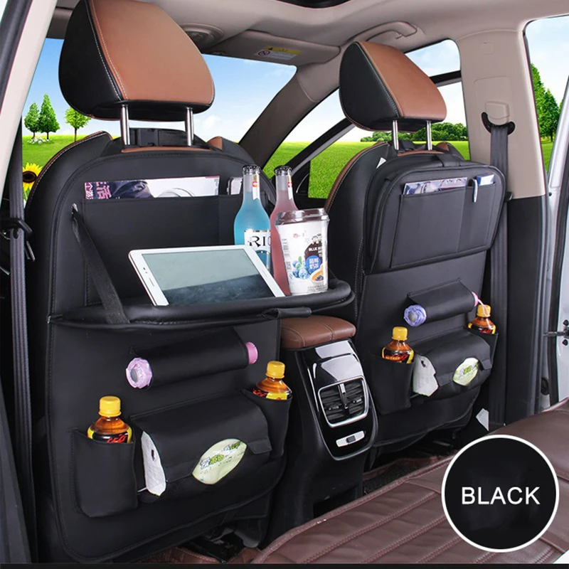 

PU Leather Car Back Seat Storage Organizer Backseat Multi Function Hanging Bag Auto Accessories with Touch Screen Tablet Holder