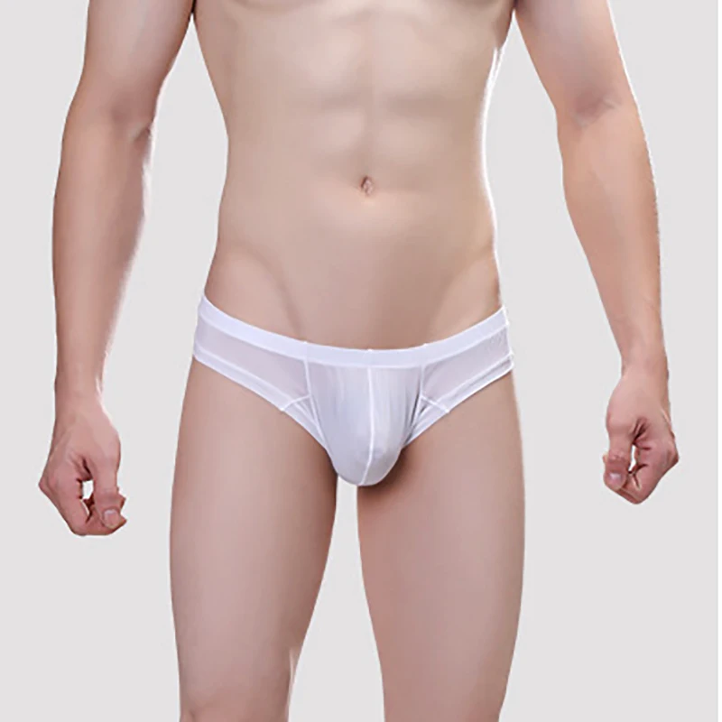 Mens Underwear Silky Breathable Sports Sexy Convex Thin Ice Silk Exposed Half Hips Low Waist Male Small Boxer Pouch Bulge Bikini