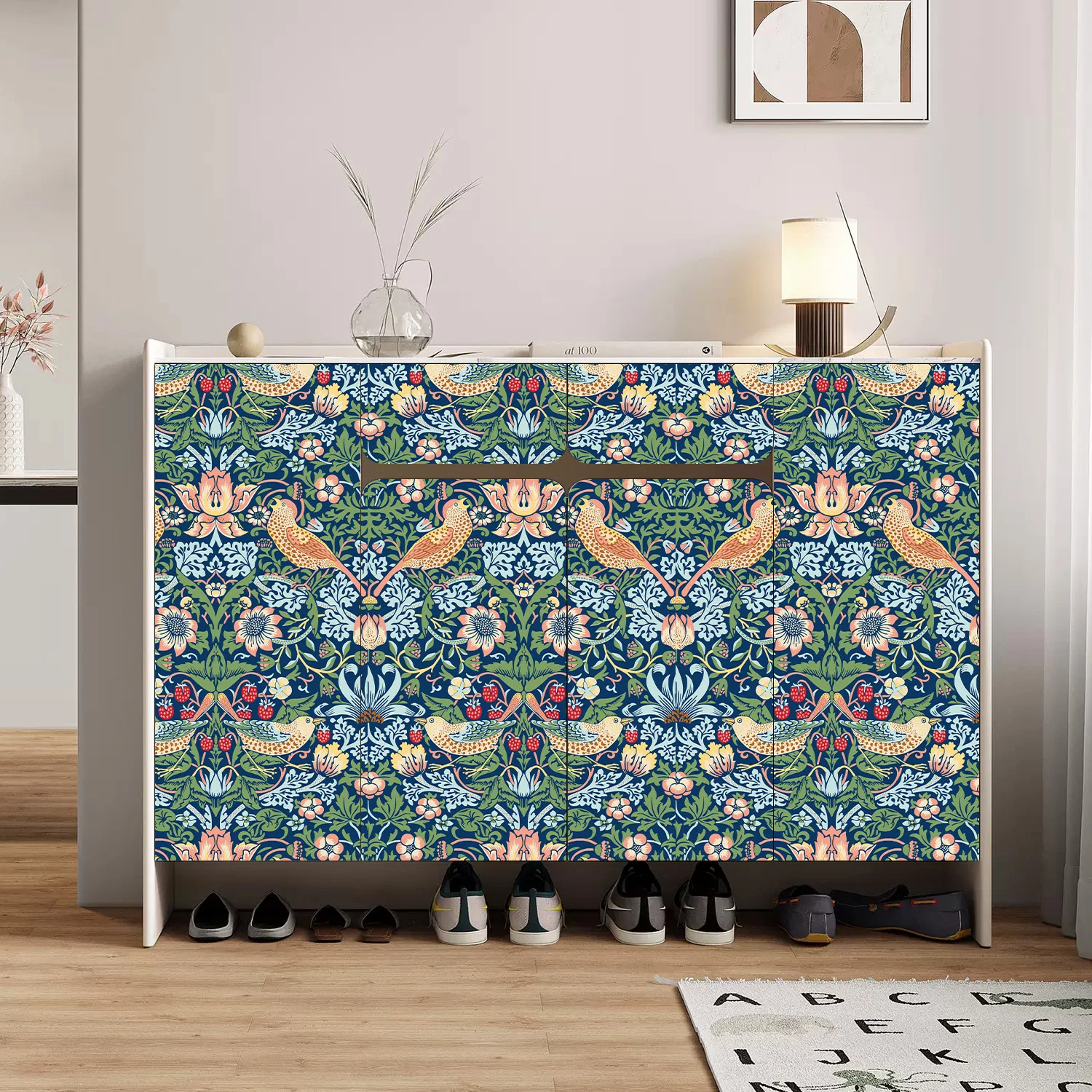 Виниловые самоклеящиеся ботанические обои с птицами для декора шкафа спальни