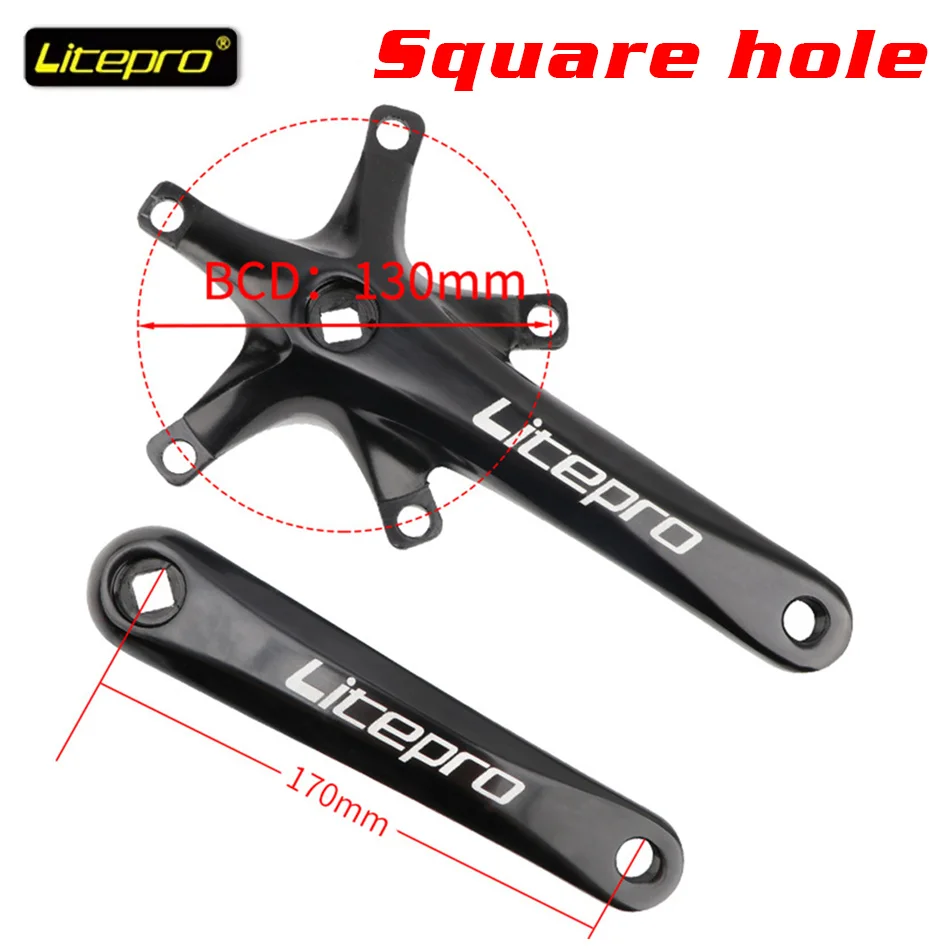 Litrpro Mountain Road Folding Bicycle Crank 170mm Square Hole BCD 130MM Accessories Fixed Gear Crankset Bike on - Шатун велосипеда Litrpro Mountain Road складной, 170 мм, квадратное отверстие, BCD 130 мм, аксессуары, фиксированный шестеренчатый механизм, 