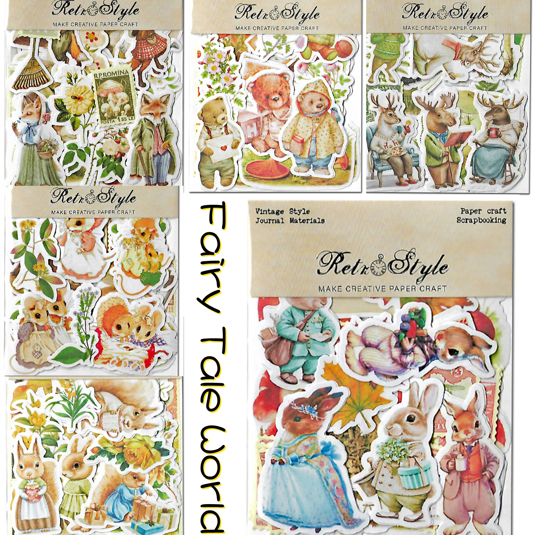 

50PCS Vintage Animal Fairy Tale World Sticker DIY Scrapbooking Base Collage Phone Diary Photo Album Happy Plan Gift Decoration