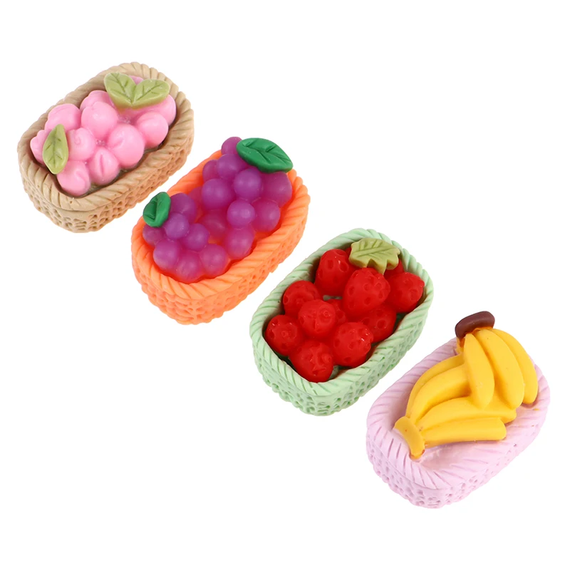 

5Pcs Random Dollhouse Miniature Flatback Resin Fruits Basket Simulation Orange Grape Model Toys For Doll House Decoration