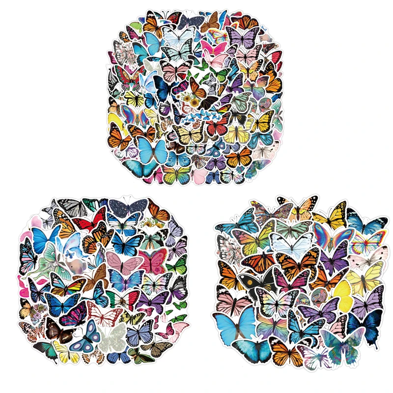 

100 шт., наклейки-бабочки для ноутбука, скейтборда, гитары